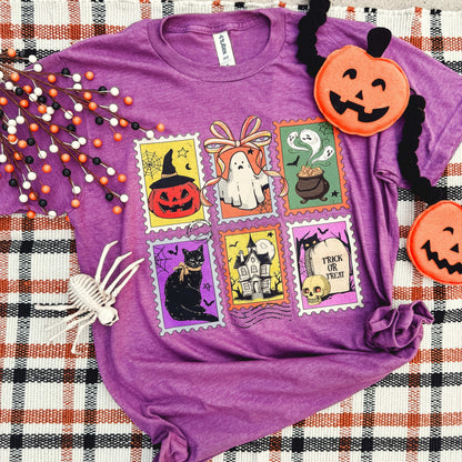 Women - Apparel - Shirts - T-Shirts Halloween Cartoon Stamps Soft Graphic Tee