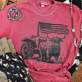 Women - Apparel - Shirts - T-Shirts Highland Cow Flag Tractor Soft Graphic Tee