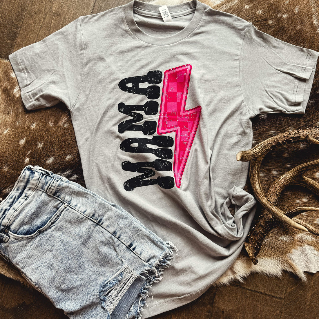 Women - Apparel - Shirts - T-Shirts Hot Pink Lightning Mama Graphic Tee