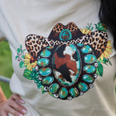 Women - Apparel - Shirts - T-Shirts Leopard Hat Turquoise Squash Blossom Soft Graphic Tee