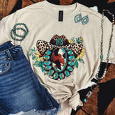 Women - Apparel - Shirts - T-Shirts Leopard Hat Turquoise Squash Blossom Soft Graphic Tee