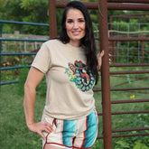 Women - Apparel - Shirts - T-Shirts Leopard Hat Turquoise Squash Blossom Soft Graphic Tee