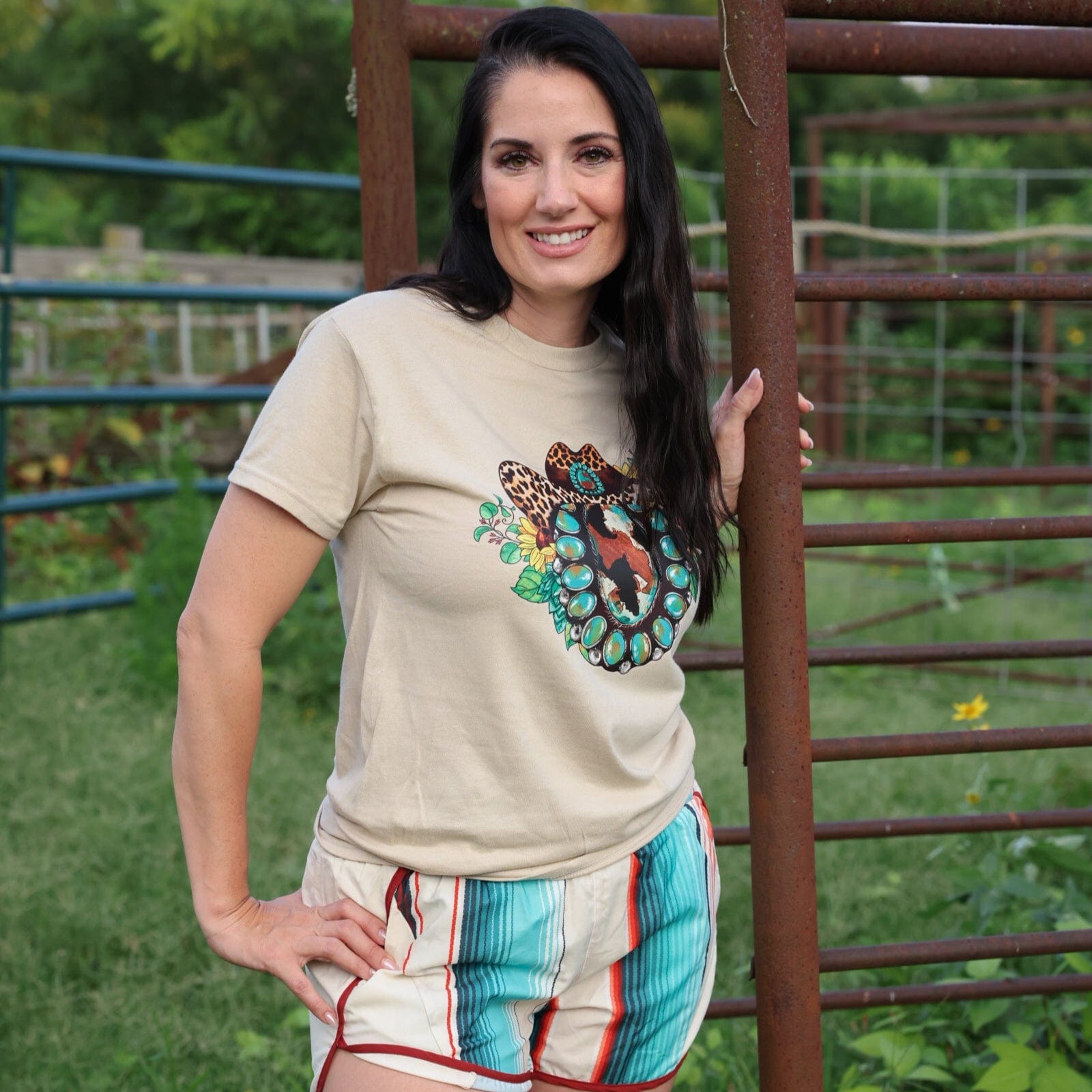 Women - Apparel - Shirts - T-Shirts Leopard Hat Turquoise Squash Blossom Soft Graphic Tee