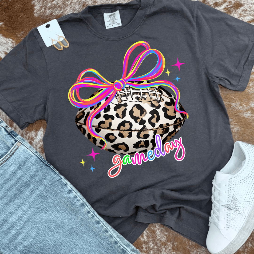 Women - Apparel - Shirts - T-Shirts Neon Leopard Football Graphic Tee