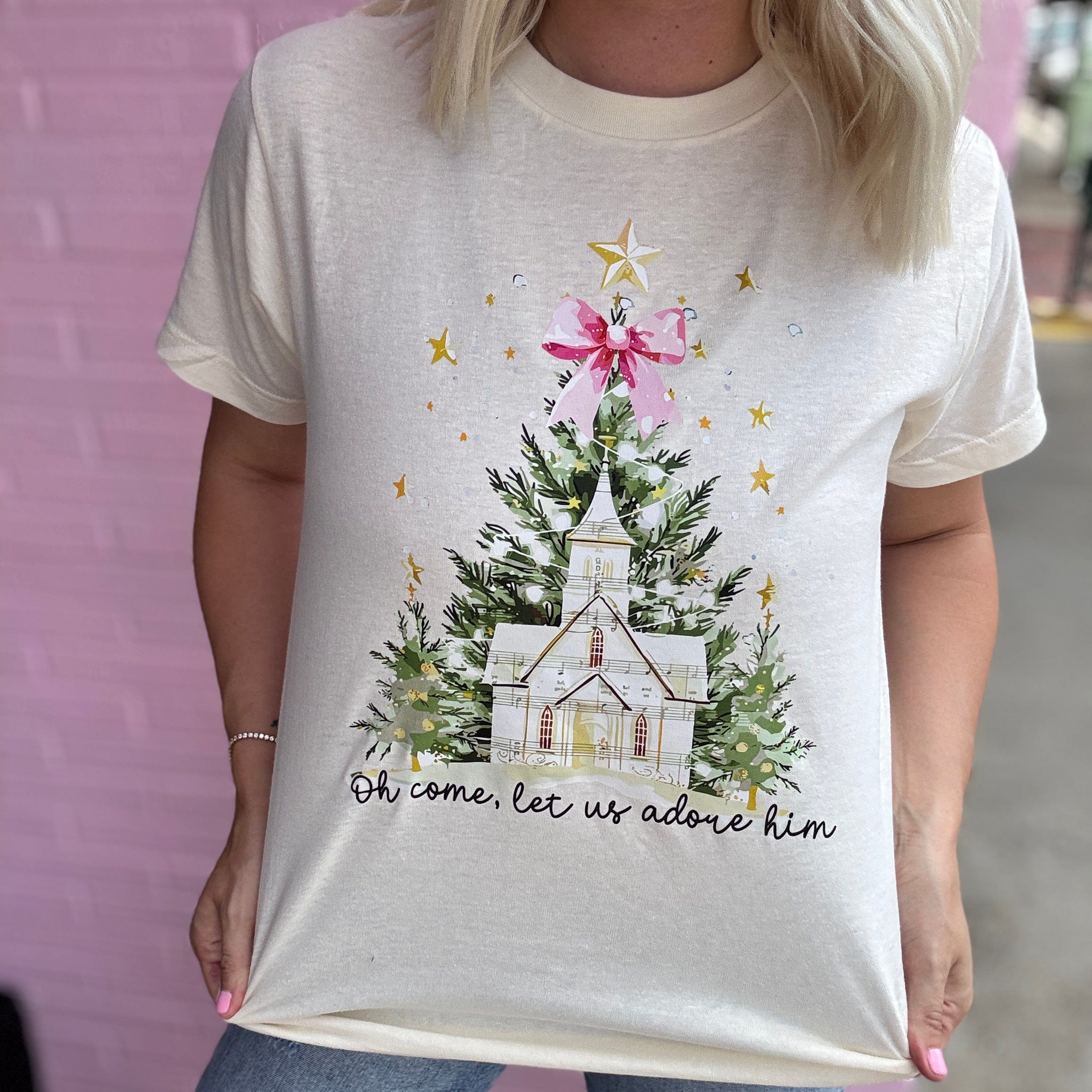 Women - Apparel - Shirts - T-Shirts Oh, Come Let Us Adore Him Church Graphic Tee