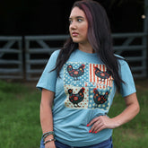 Women - Apparel - Shirts - T-Shirts Patriotic Chicken Patchwork Soft Graphic Tee