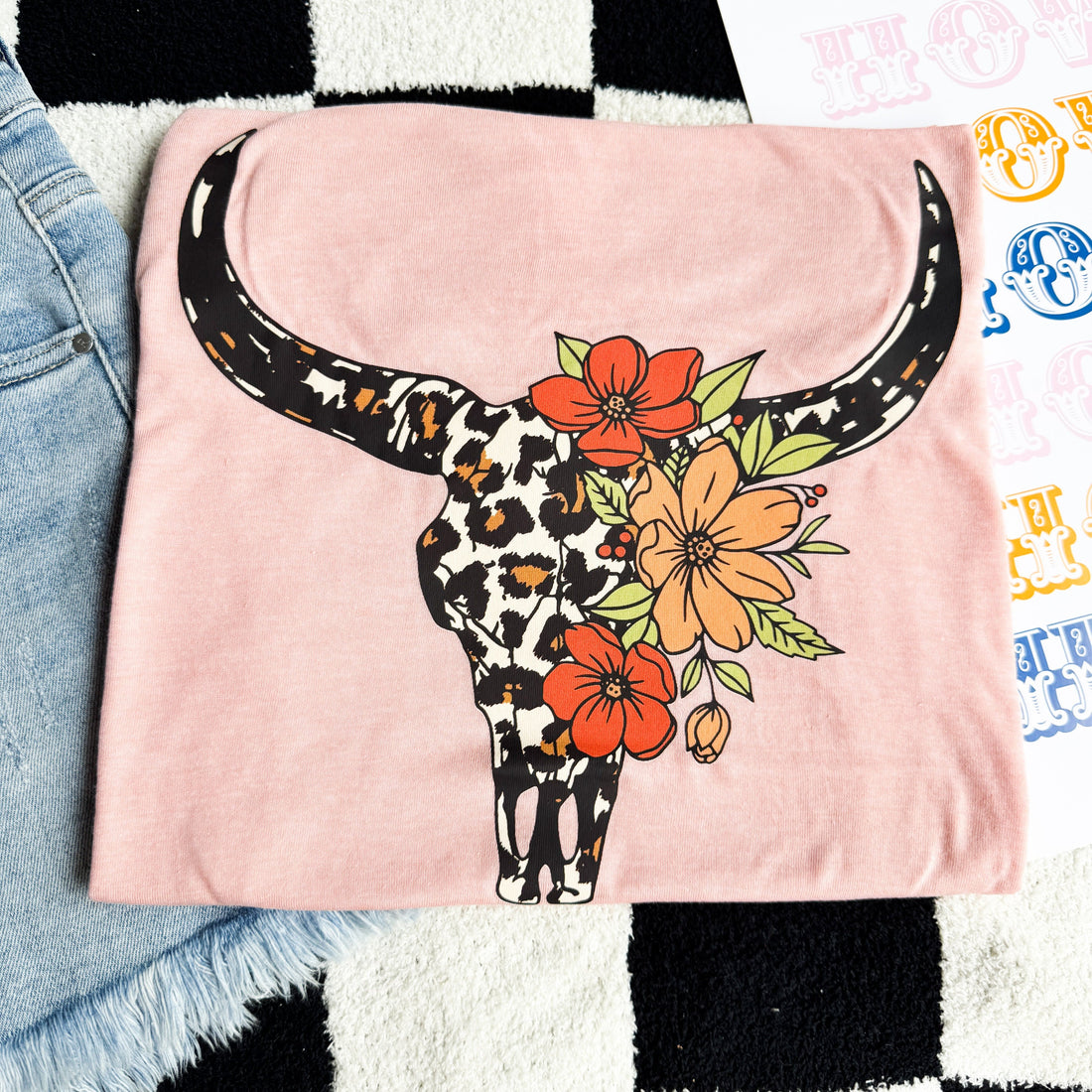 Women - Apparel - Shirts - T-Shirts Peach Leopard Bullskull Graphic Tee