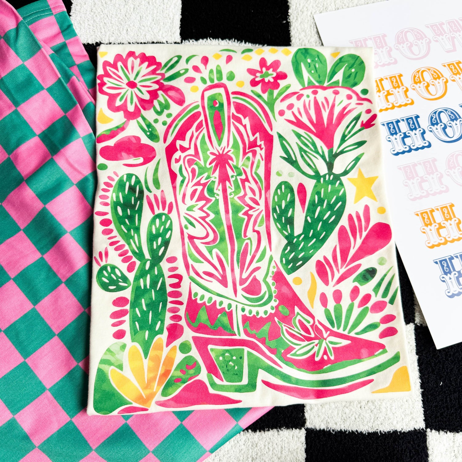 Women - Apparel - Shirts - T-Shirts Pink Cactus Boot Graphic Tee