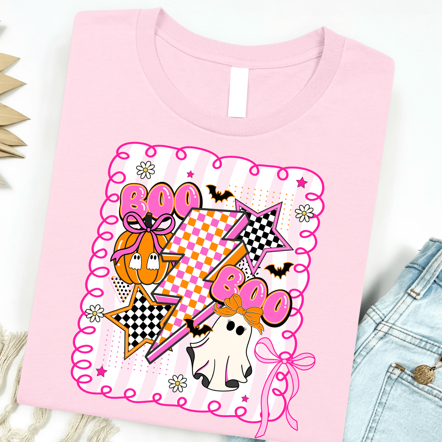 Women - Apparel - Shirts - T-Shirts Pink Halloween Collage Graphic Tee