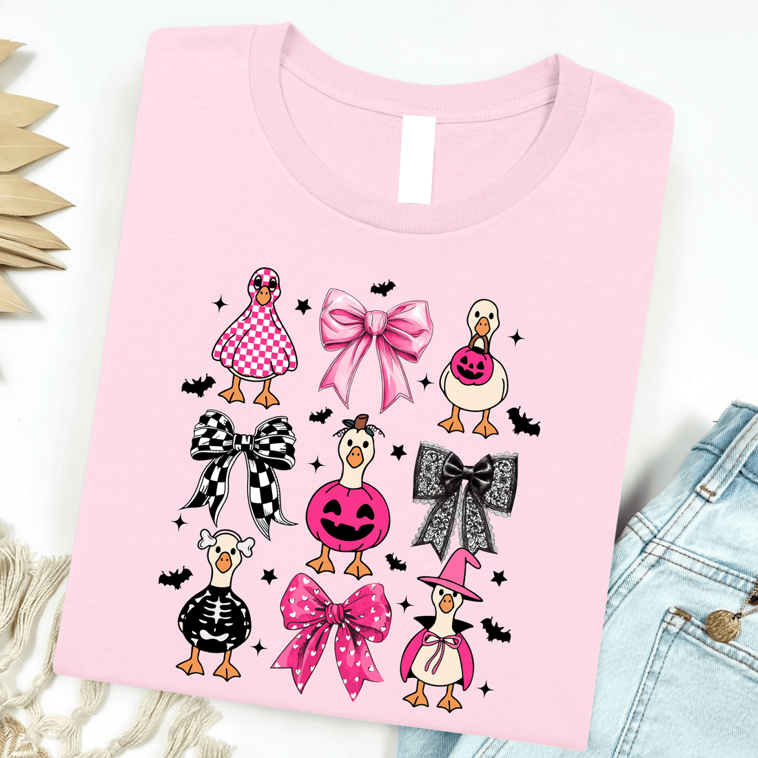 Women - Apparel - Shirts - T-Shirts Pink Halloween Geese Graphic Tee