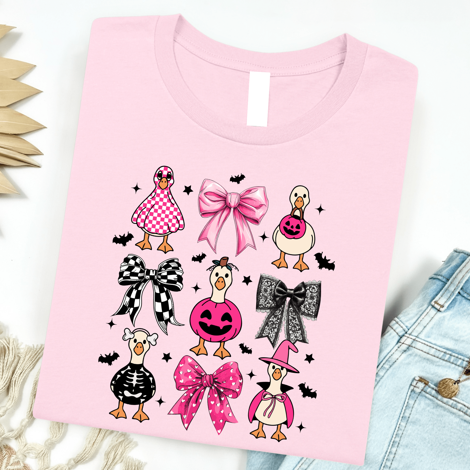 Women - Apparel - Shirts - T-Shirts Pink Halloween Geese Graphic Tee