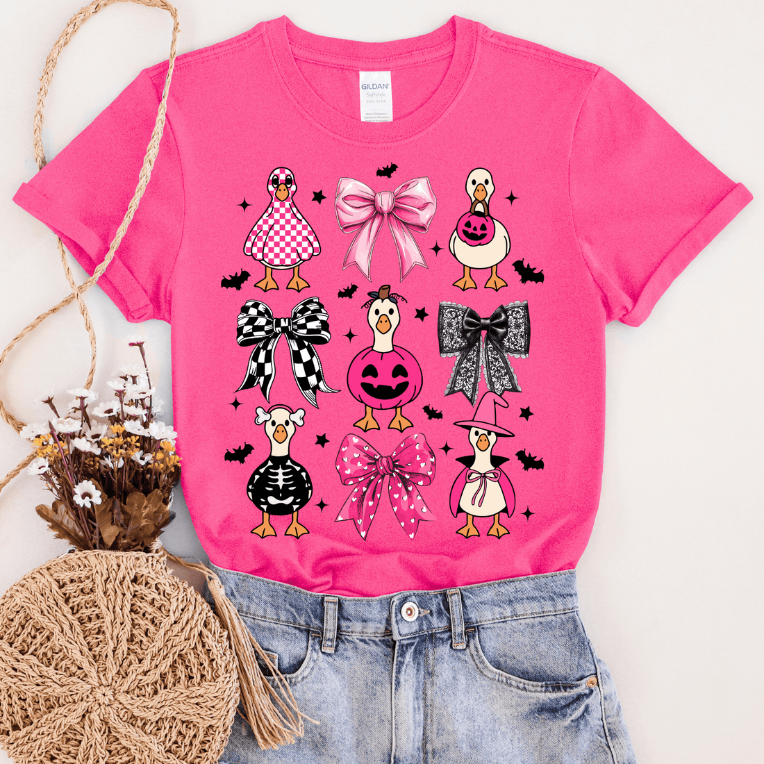 Women - Apparel - Shirts - T-Shirts Pink Halloween Geese Graphic Tee