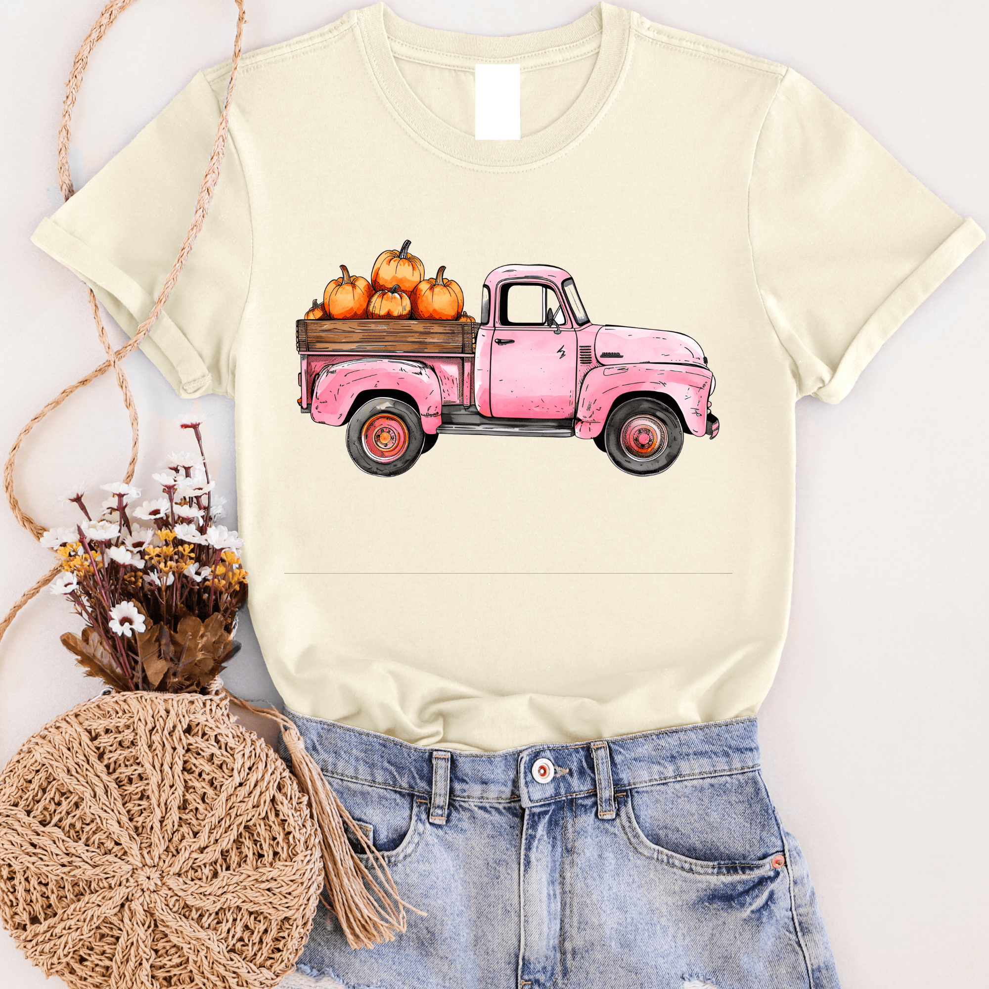 Women - Apparel - Shirts - T-Shirts Pink Pumpkin Truck Graphic Tee