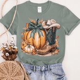 Women - Apparel - Shirts - T-Shirts Pumpkin with Cowboy Boot Graphic Tee