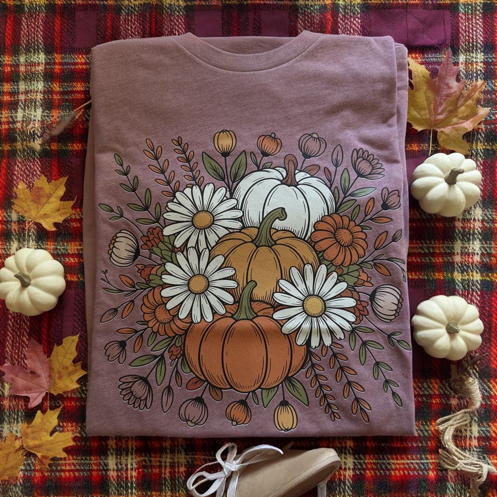 Women - Apparel - Shirts - T-Shirts Pumpkin with Daisies Graphic Tee