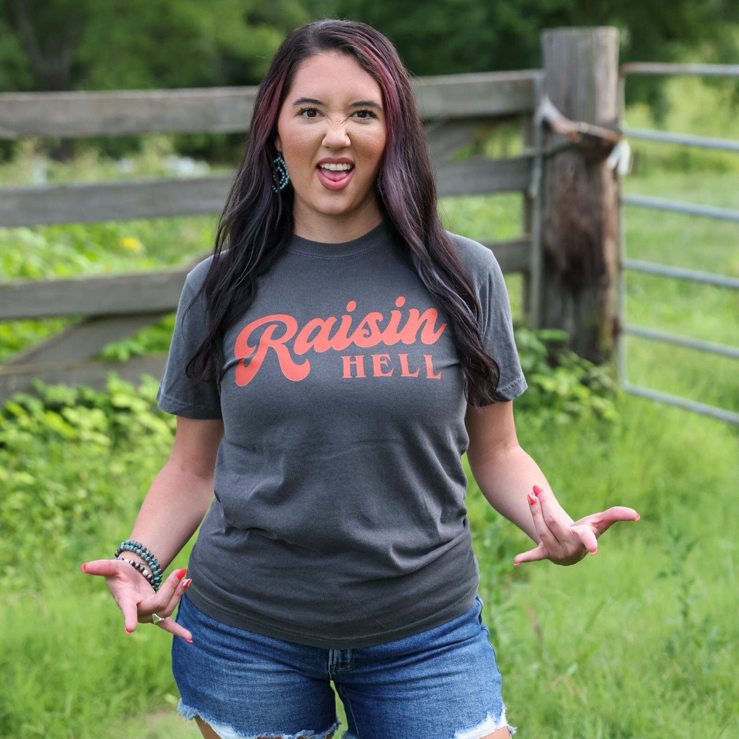 Women - Apparel - Shirts - T-Shirts Raisin’ Hell Retro Red Script Tee Soft Graphic Tee