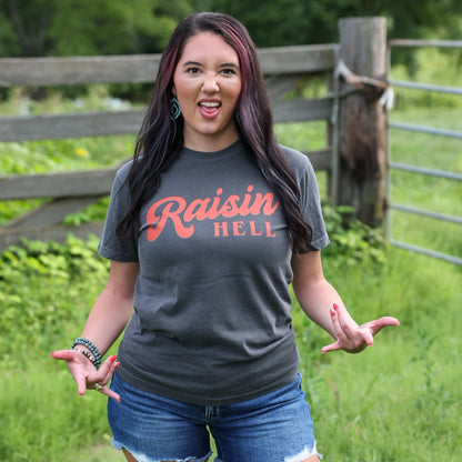 Women - Apparel - Shirts - T-Shirts Raisin’ Hell Retro Red Script Tee Soft Graphic Tee