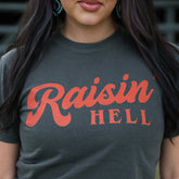 Women - Apparel - Shirts - T-Shirts Raisin’ Hell Retro Red Script Tee Soft Graphic Tee