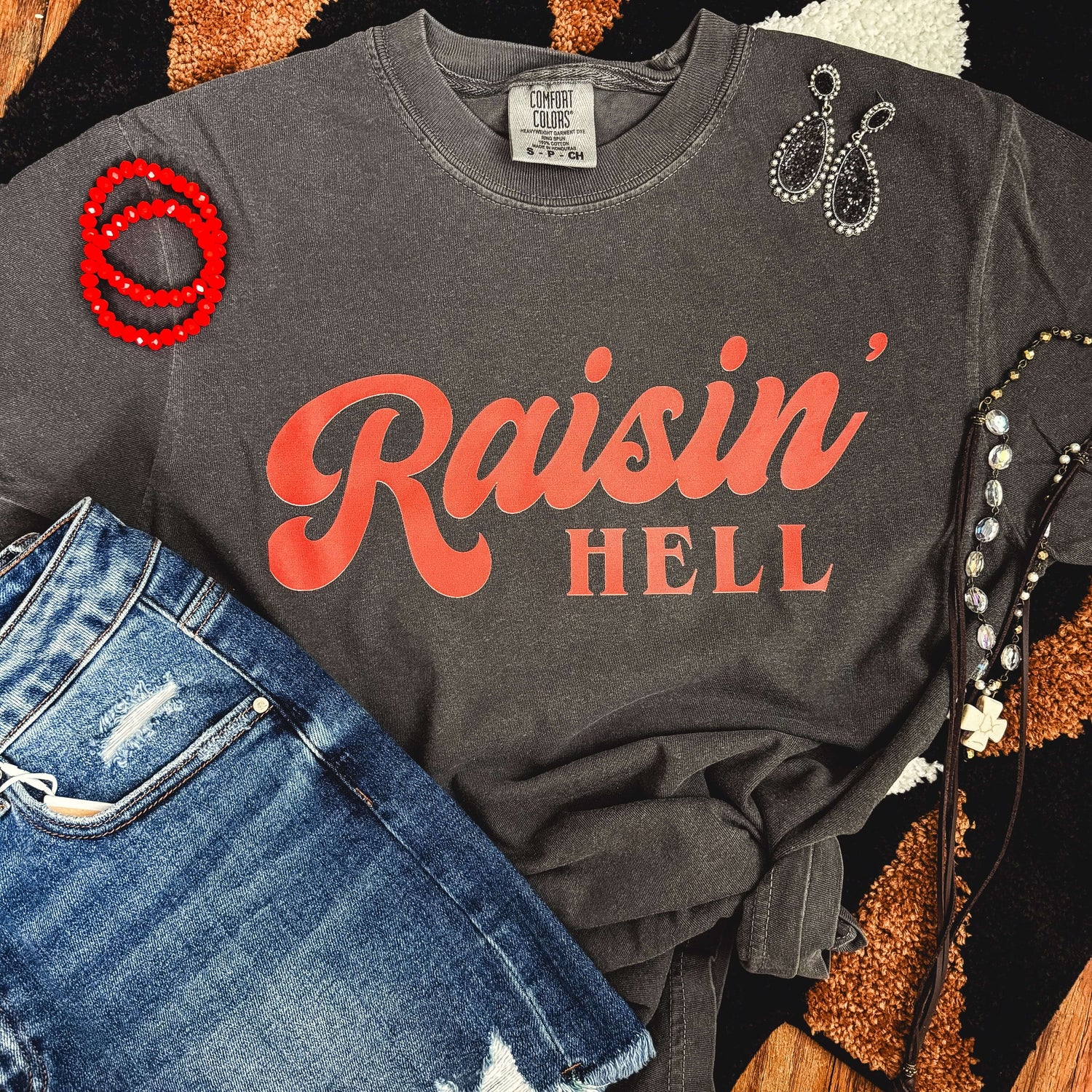 Women - Apparel - Shirts - T-Shirts Raisin’ Hell Retro Red Script Tee Soft Graphic Tee