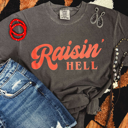 Women - Apparel - Shirts - T-Shirts Raisin’ Hell Retro Red Script Tee Soft Graphic Tee