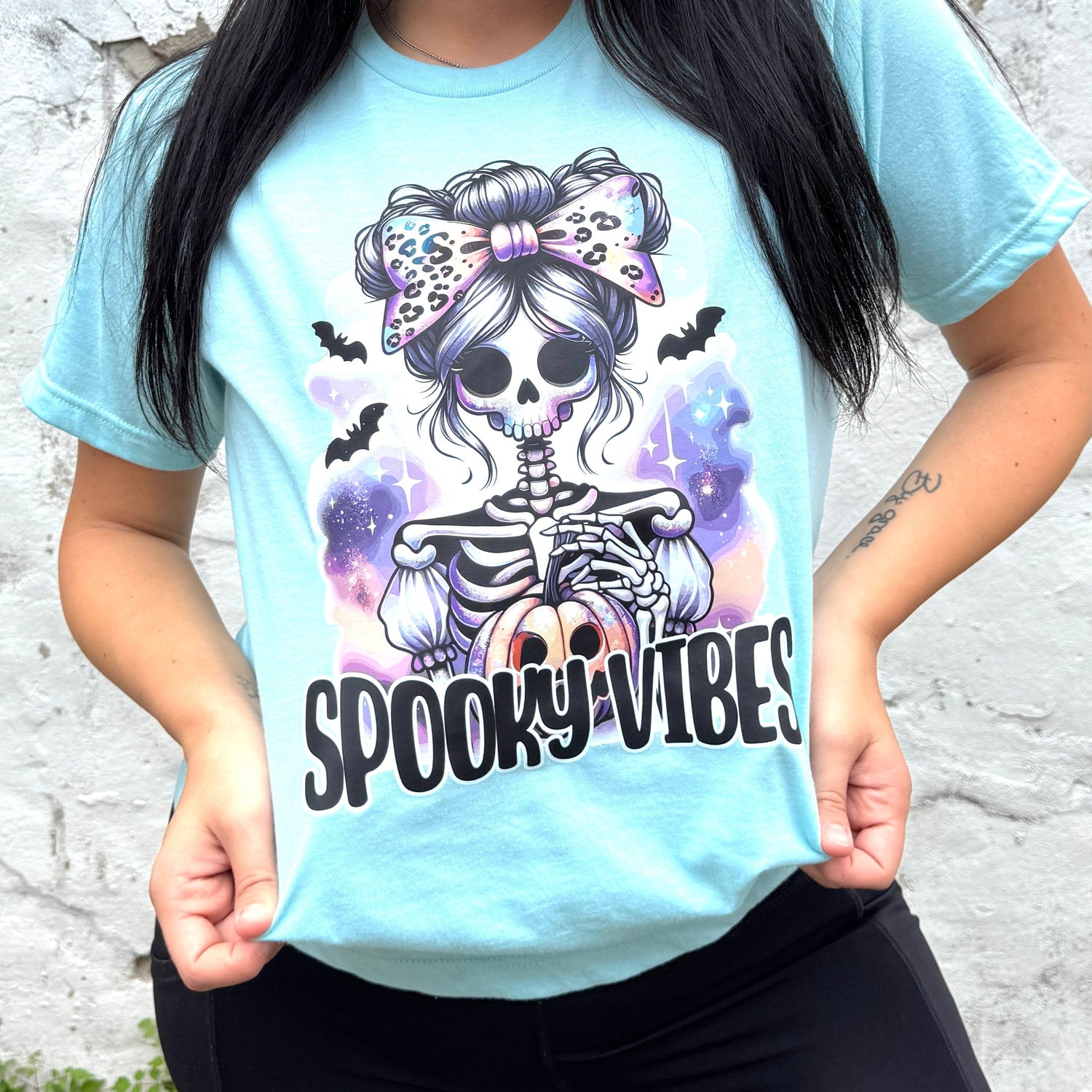 Women - Apparel - Shirts - T-Shirts Spooky Vibes Neon Skeleton Graphic Tee