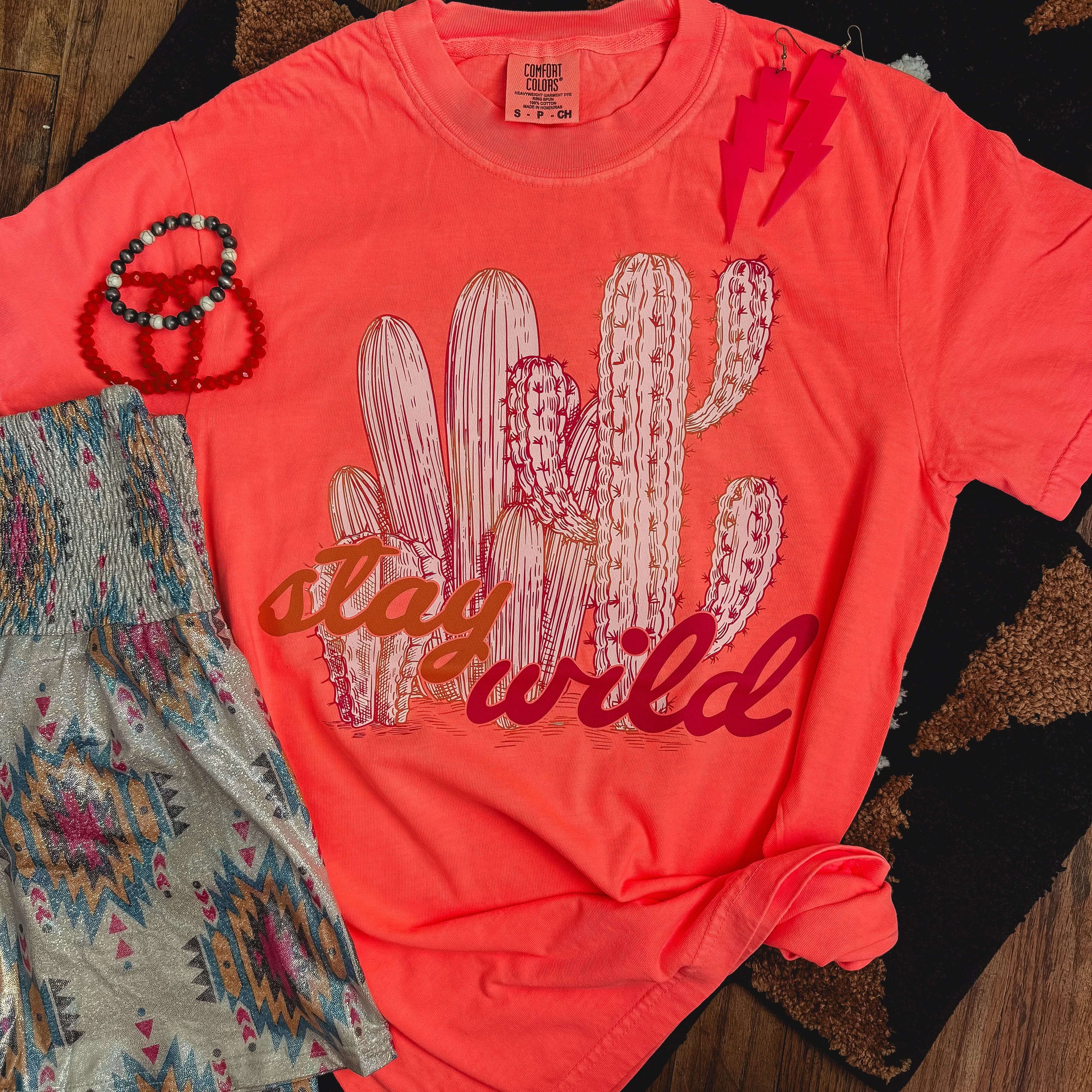 Women - Apparel - Shirts - T-Shirts Stay Wild Cactus Neon Soft Graphic Tee