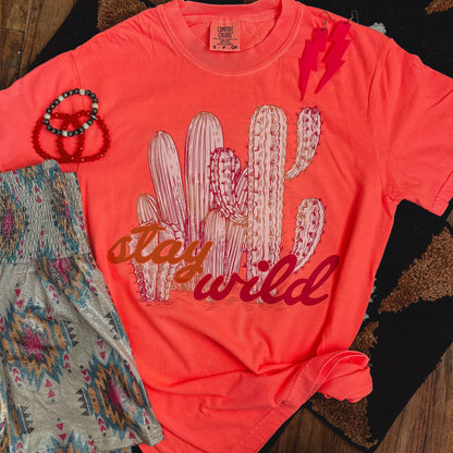 Women - Apparel - Shirts - T-Shirts Stay Wild Cactus Neon Soft Graphic Tee
