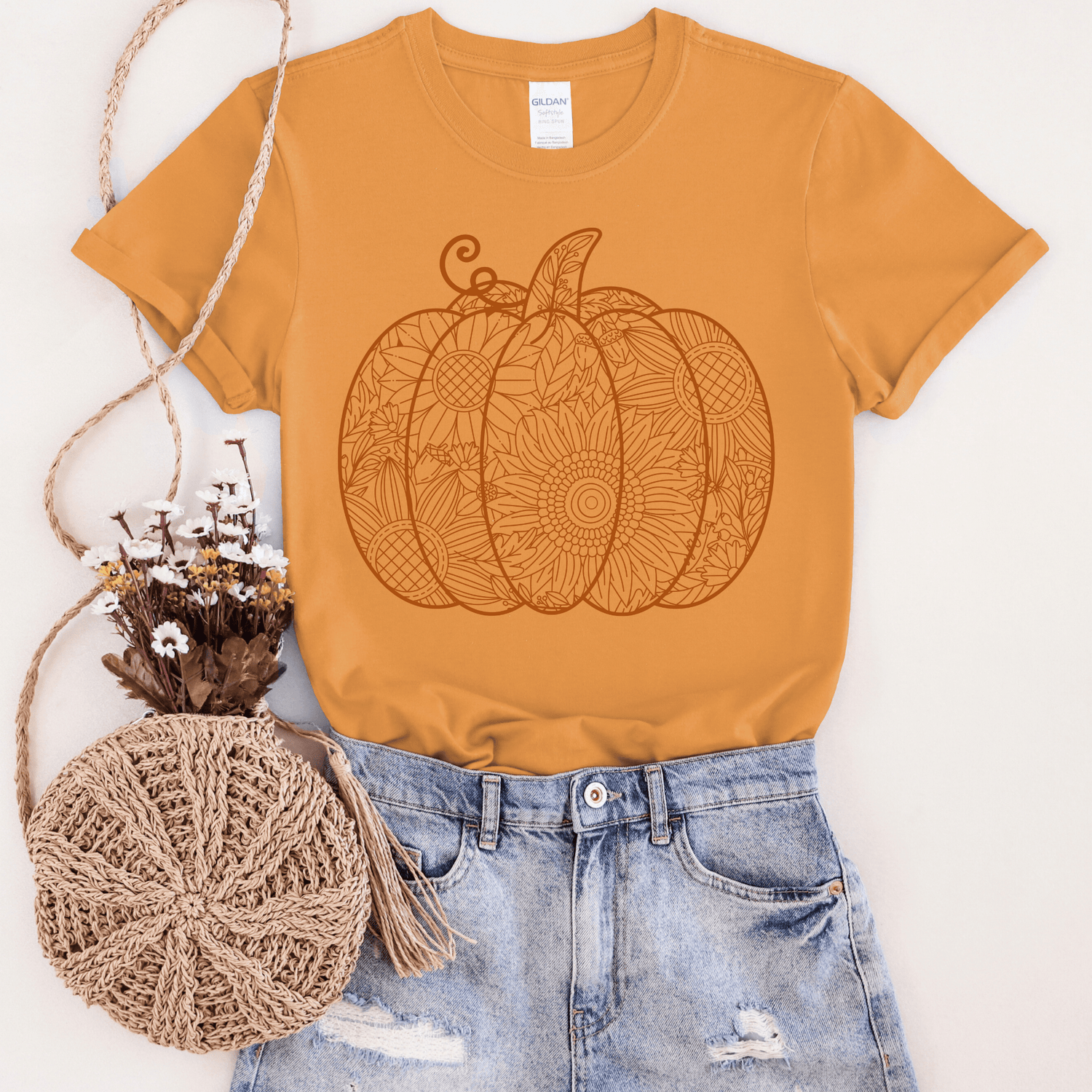 Women - Apparel - Shirts - T-Shirts Sunflower Pumpkin Cutout Graphic Tee