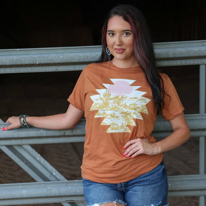 Women - Apparel - Shirts - T-Shirts Sunset Aztec Desert Scene Soft Graphic Tee