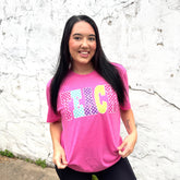 Women - Apparel - Shirts - T-Shirts TEACH Checkered Neon Graphic Tee