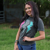 Women - Apparel - Shirts - T-Shirts Triple Lightning Bolt Turquoise Border Tee Soft Graphic Tee