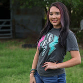 Women - Apparel - Shirts - T-Shirts Triple Lightning Bolt Turquoise Border Tee Soft Graphic Tee