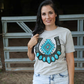 Women - Apparel - Shirts - T-Shirts Turquoise Aztec Horseshoe Soft Graphic Tee