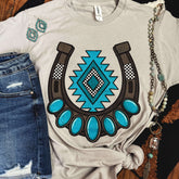 Women - Apparel - Shirts - T-Shirts Turquoise Aztec Horseshoe Soft Graphic Tee