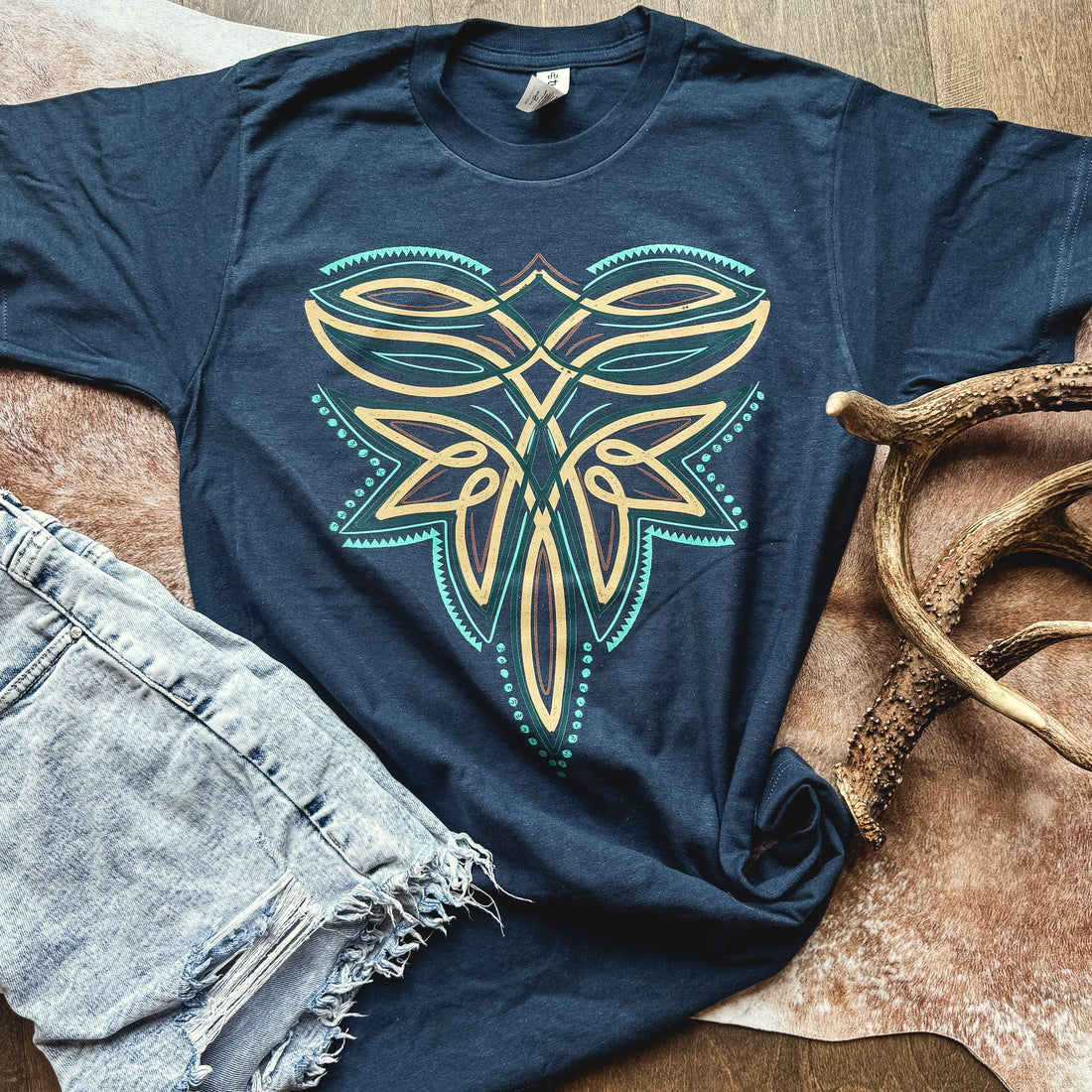 Women - Apparel - Shirts - T-Shirts Turquoise + Leather Boot Stitch Graphic Tee