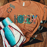 Women - Apparel - Shirts - T-Shirts Turquoise Serape Howdy Soft Graphic Tee