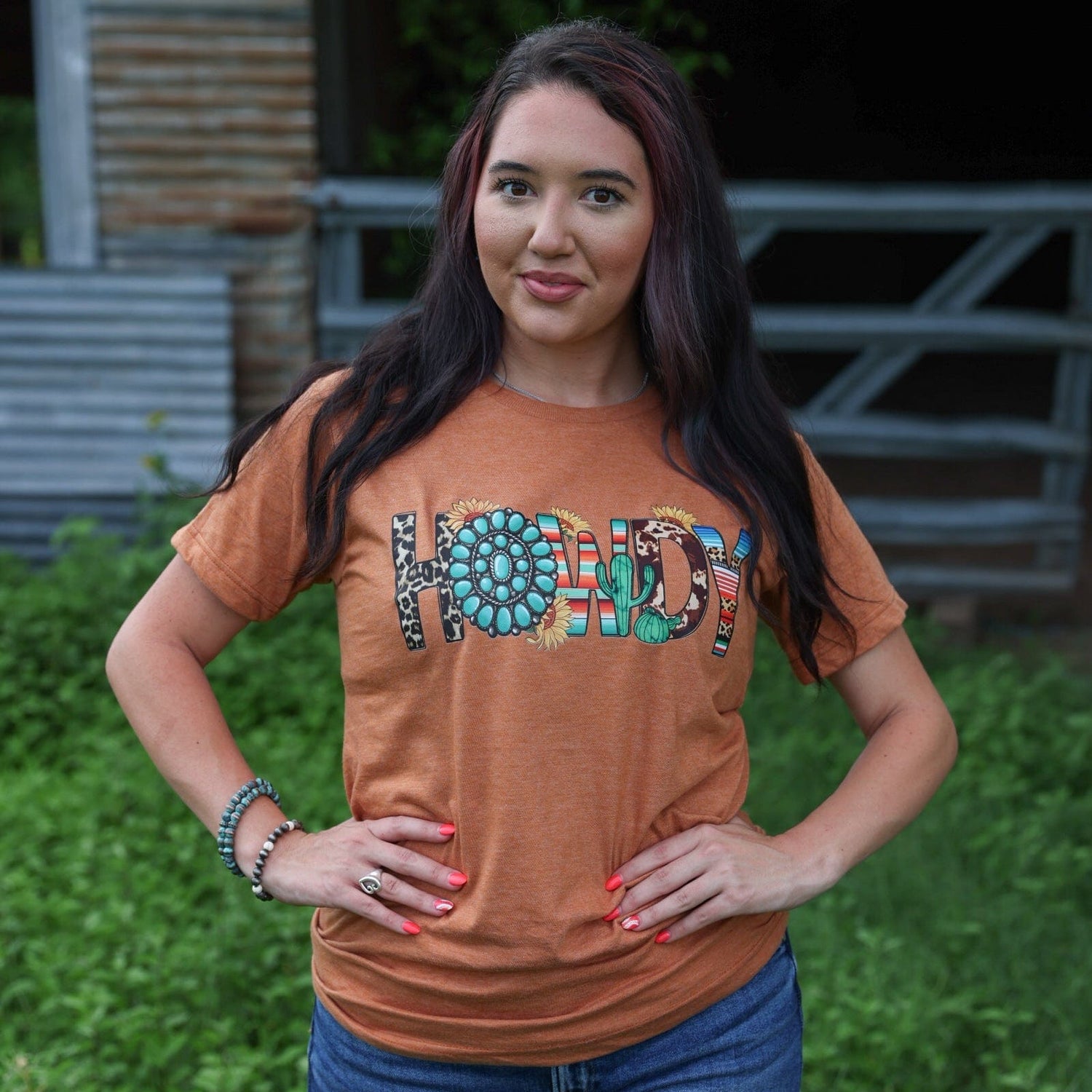 Women - Apparel - Shirts - T-Shirts Turquoise Serape Howdy Soft Graphic Tee