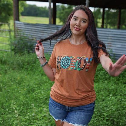 Women - Apparel - Shirts - T-Shirts Turquoise Serape Howdy Soft Graphic Tee