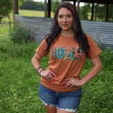 Women - Apparel - Shirts - T-Shirts Turquoise Serape Howdy Soft Graphic Tee