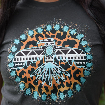 Women - Apparel - Shirts - T-Shirts Turquoise Thunderbird Aztec Leopard Soft Graphic Tee