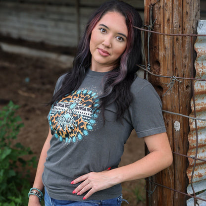 Women - Apparel - Shirts - T-Shirts Turquoise Thunderbird Aztec Leopard Soft Graphic Tee