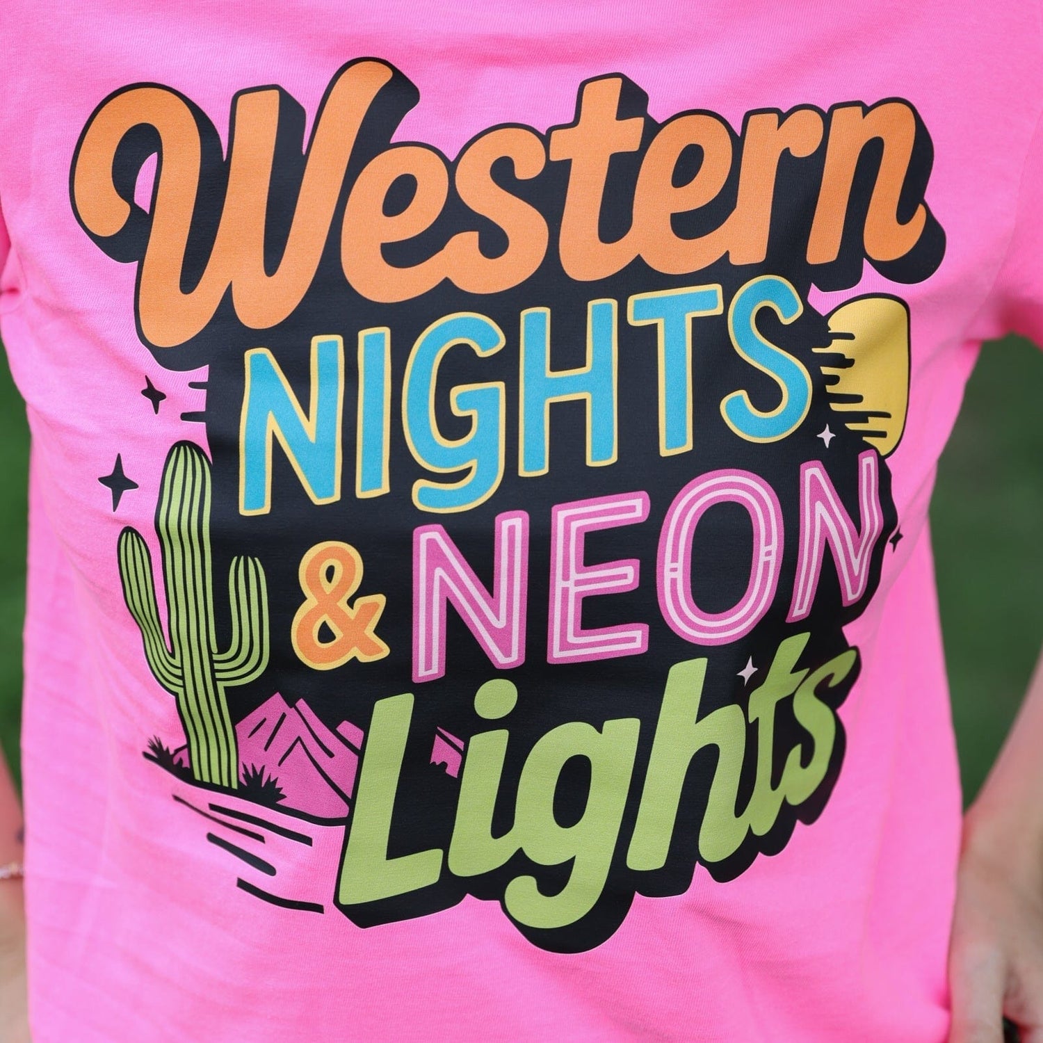 Women - Apparel - Shirts - T-Shirts Western Night &amp; Neon Lights Graphic Tee
