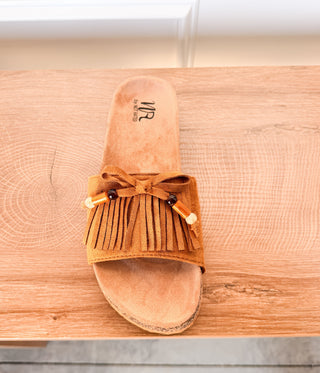 Lilliam Fringe Beaded Sandals in Tan