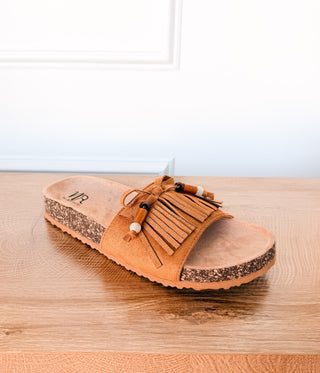 Lilliam Fringe Beaded Sandals in Tan