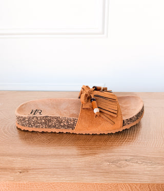 Lilliam Fringe Beaded Sandals in Tan
