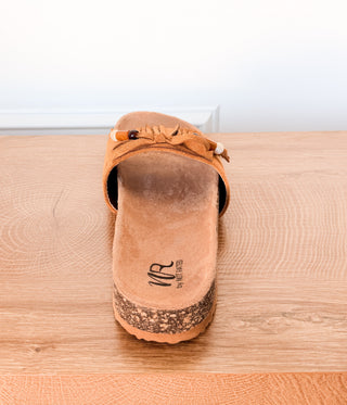 Lilliam Fringe Beaded Sandals in Tan