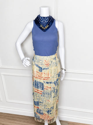 Vintage Americana Fringe Maxi Skirt | Origami Layered Tiered Patriotic Skirt