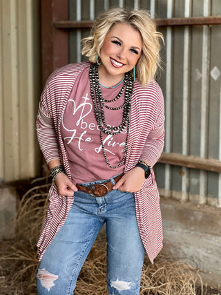 Sweaters Mauve Striped Mid-Length Cardigan