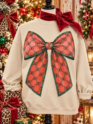 Very Merry & Boujee Christmas Bow Rhinestone Sweatshirt