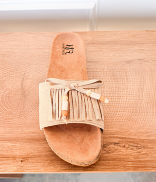 Lilliam Fringe Beaded Sandals in Beige